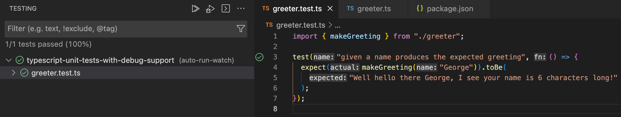 Screenshot of jest test explorer